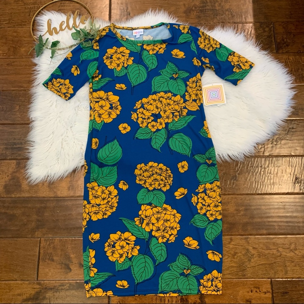 LuLaRoe Women's Dress Julia Pencil Dress size small Blue Yellow Green Floral New